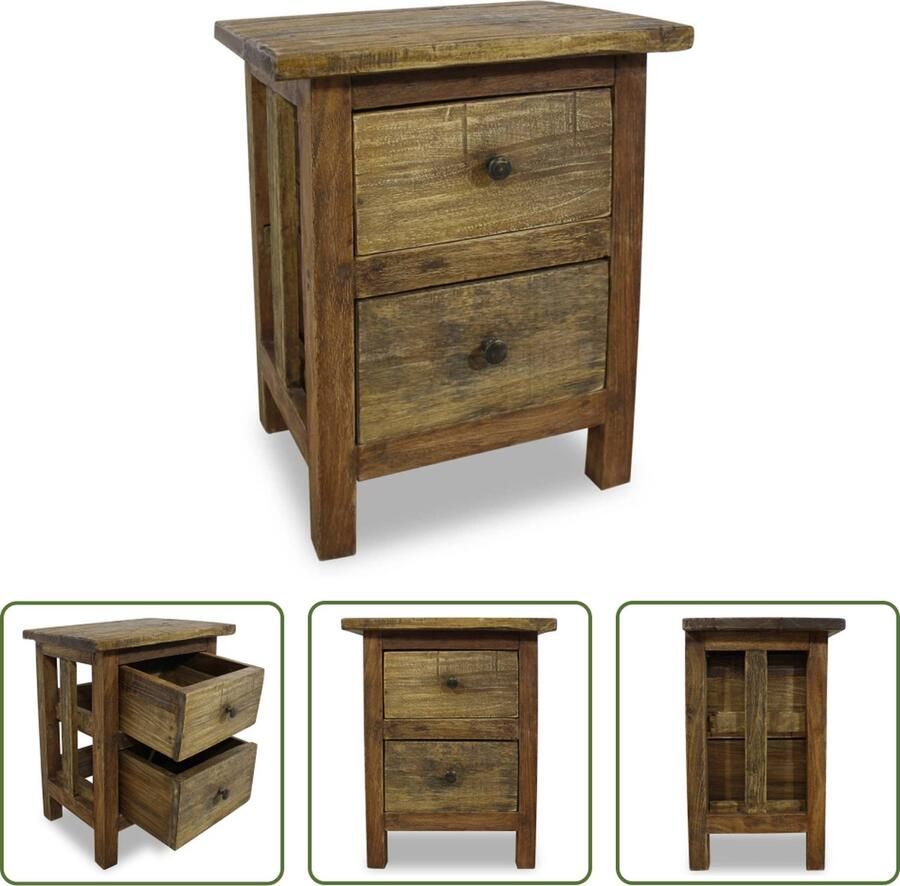 The Living Store Nachtkastje Hout Vintage stijl Massief gerecycled 40x30x51cm (BxDxH) Nachtkastje Vintage Meubilair Houten Kast Rustic Design Industriële Stijl - Foto 3