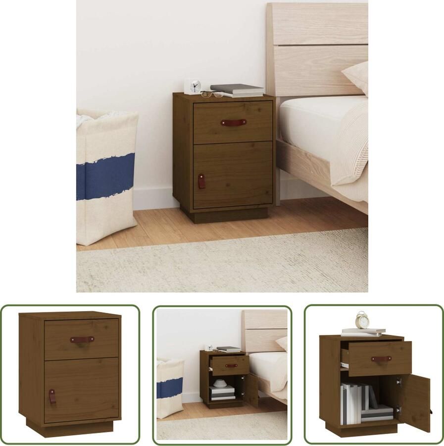 The Living Store Nachtkastje 40x34x55 cm massief grenenhout honingbruin Nachtkastje Houten Nachtkastje Grenoble Hout Bruine Nachtkastje Slaapkamersmeubel - Foto 2