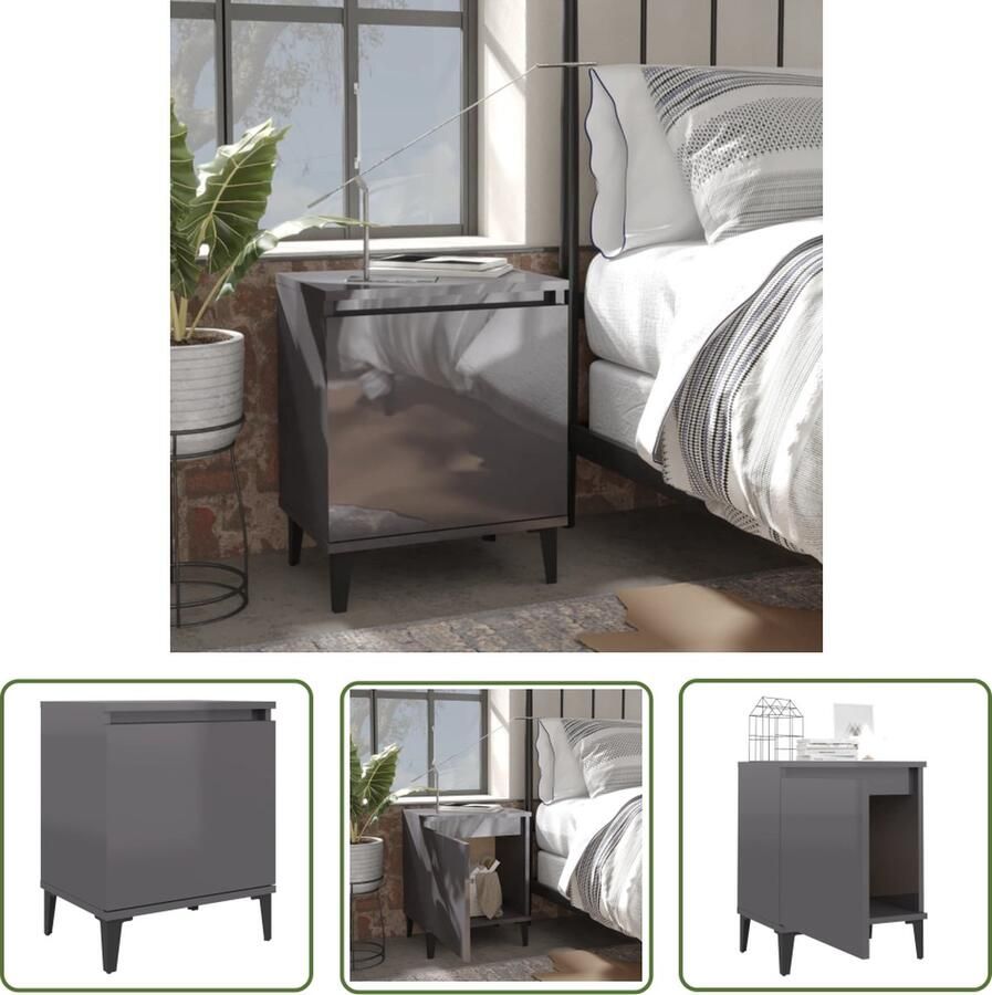 The Living Store Nachtkastje Industriële Stijl 40 x 30 x 50 cm Hoogglans Grijs - Foto 2
