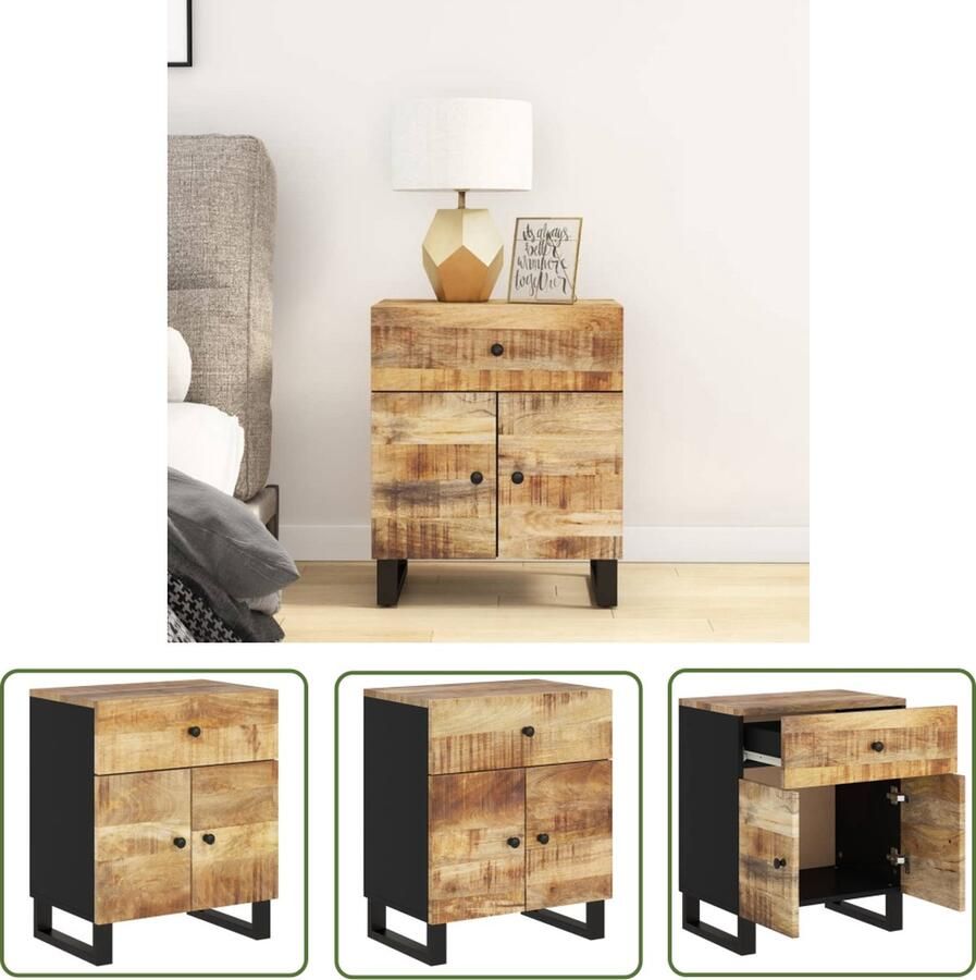 The Living Store Nachtkastje IndustriÃle Stijl 50 x 33 x 60 cm Massief Mangohout Nachtkastje Industrieel Design Mangohout Houten Kast Slaapkamersfeer - Foto 2