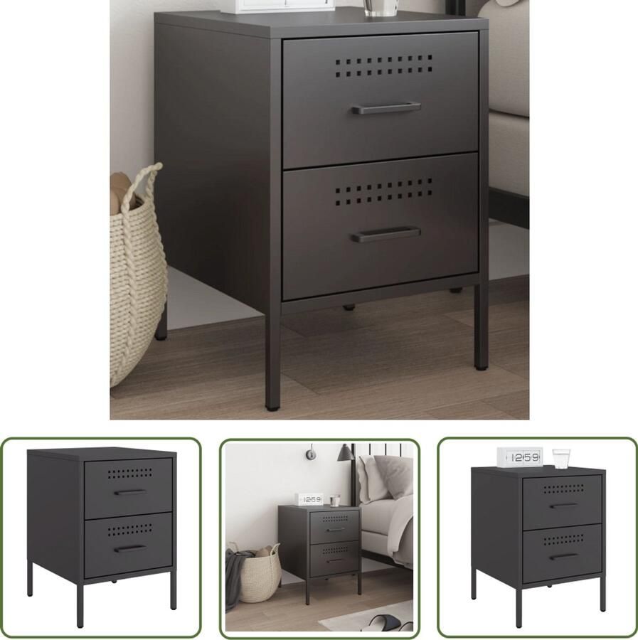 The Living Store Nachtkastje 36x39x50 5 cm staal zwart Nachtkastje Industrieel Staal Zwart Nachtkastje Industrieel - Foto 2