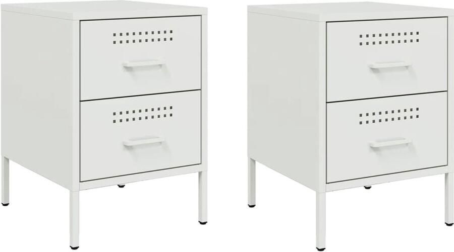 The Living Store Nachtkastjes 2 st 36x39x50 5 cm staal wit Nachtkastje Industriële Meubels Metalen Nachtkastje Staal Nachtkastje Wit Nachtkastje - Foto 2