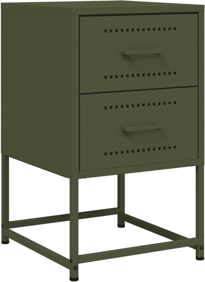 The Living Store Nachtkastje 36x39x60 5 cm staal olijfgroen Nachtkastje Industrieel Design Metalen Nachtkastje Staal Nachtkastje Olijfgroene Nachtkastje - Foto 2