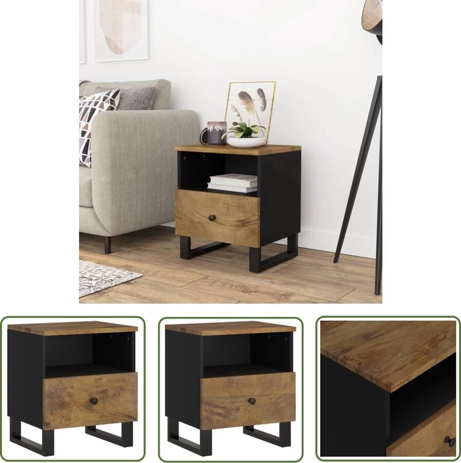 The Living Store Nachtkastje Industrieel 40 x 31 x 46 cm Massief mangohout Nachtkastje Industrieel Meubilair Mango Wood Furniture Houten Nachttafel Slaapkamerdecoratie - Foto 2