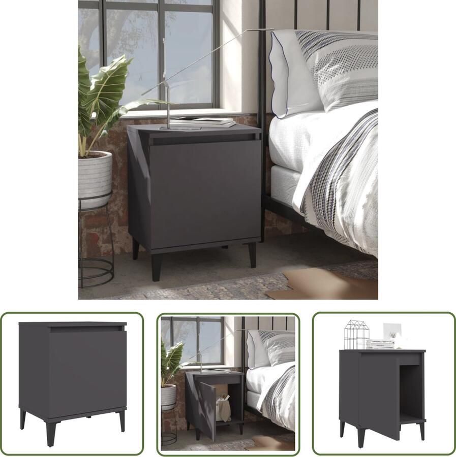 The Living Store Nachtkastje Industrieel Grijs 40x30x50cm Metalen poten - Foto 2