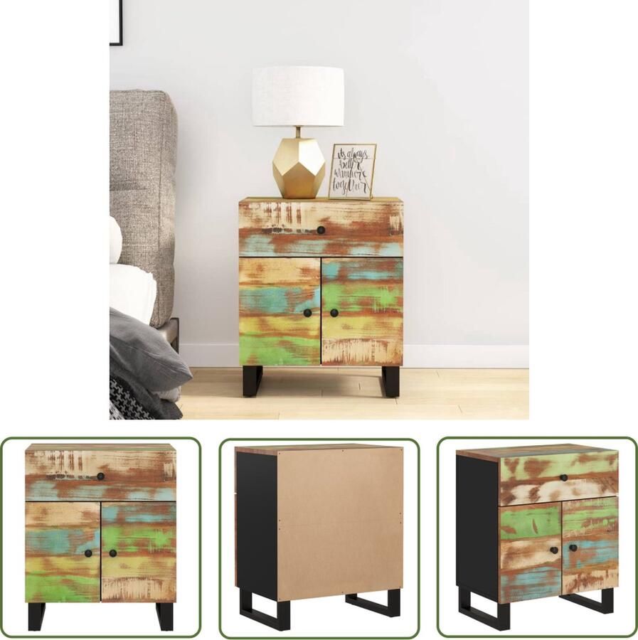 VidaXL The Living Store Nachtkastje 50x33x60 cm massief gerecycled hout en bewerkt hout Nachtkastje Industrieel Houten Nachtkastje Vintage Nachtkastje Multifunctioneel Nachtkastje Opbergkastje - Foto 2