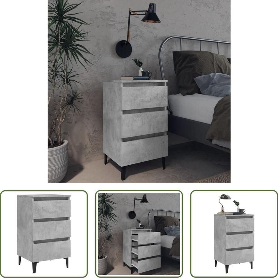 The Living Store Nachtkastje IndustriÃle Betongrijs 40 x 35 x 69 cm Met 3 lades Nachtkastje Industriele Meubels Betonlook Houten Kast Nachtlampje - Foto 2