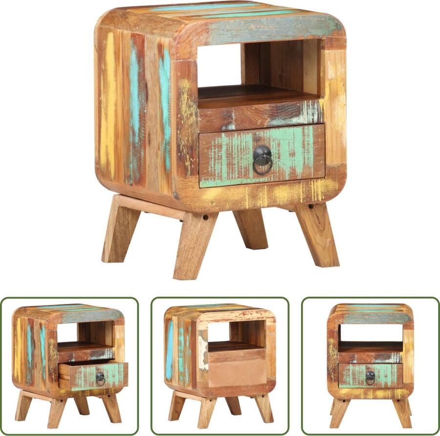 The Living Store Nachtkastje 30x30x41 cm massief gerecycled hout Nachtkastje Industrieel Meubilair Slaapkamermeubels Vintage Kast Hergebruikt Hout