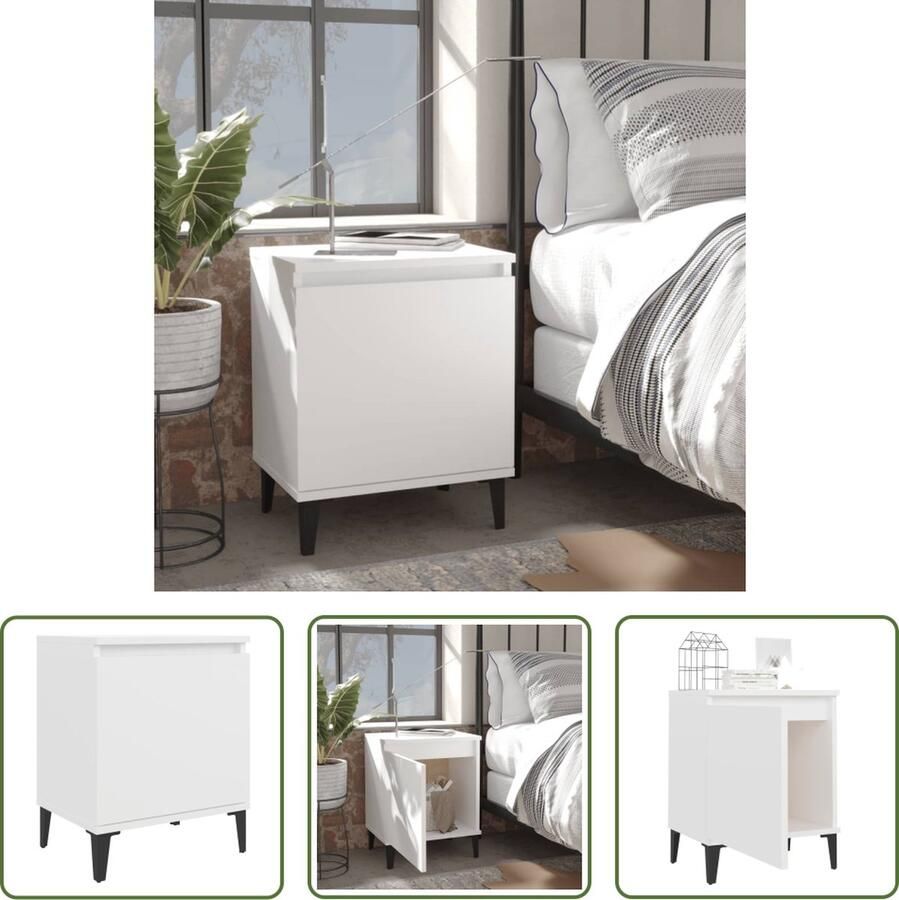 The Living Store Nachtkastje met metalen poten 40x30x50 cm wit Nachtkastje Industrieel Design Houten Nachtkastje Metalen Poten Witte Nachtkastje - Foto 2