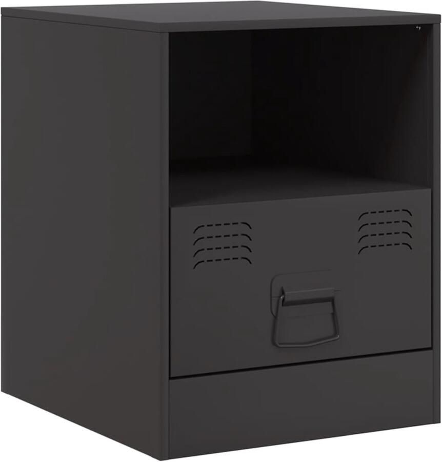 The Living Store Nachtkastje 34 5x39x44 cm staal zwart Nachtkastje Nachtkastjes Staal Nachtkast Zwarte Nachtkast Industriële Nachtkast - Foto 2