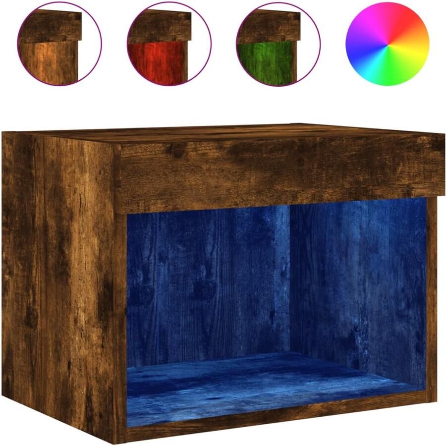 The Living Store Nachtkastje met LED's wandgemonteerd gerookt eikenkleurig Nachtkastje Led Lamp Houten Nachtlamp Bedroom Furniture Slaapkamerdecoratie - Foto 2