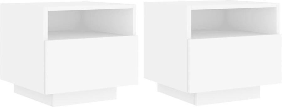 The Living Store Nachtkastjes met LED-verlichting 2 st 40x39x37 cm wit Nachtkastje Nachtkastjes Nachtkastje Met LED Nachtkastje Met LED-verlichting - Foto 4