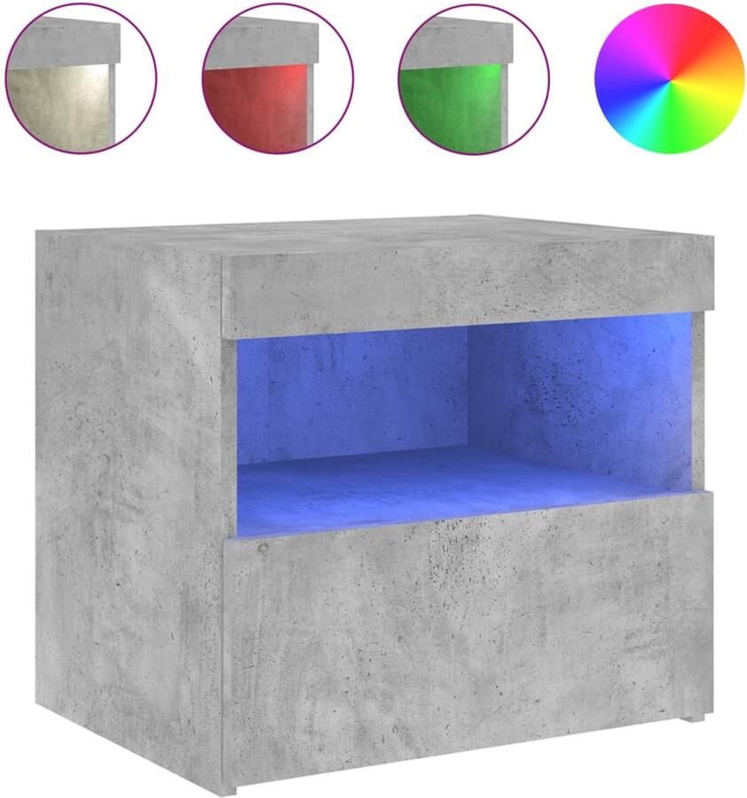 The Living Store Nachtkastje met LED-verlichting 50x40x45 cm betongrijs Nachtkastje Led Verlichting Betongrijs Houten Kast Slaapkamerstijl - Foto 2