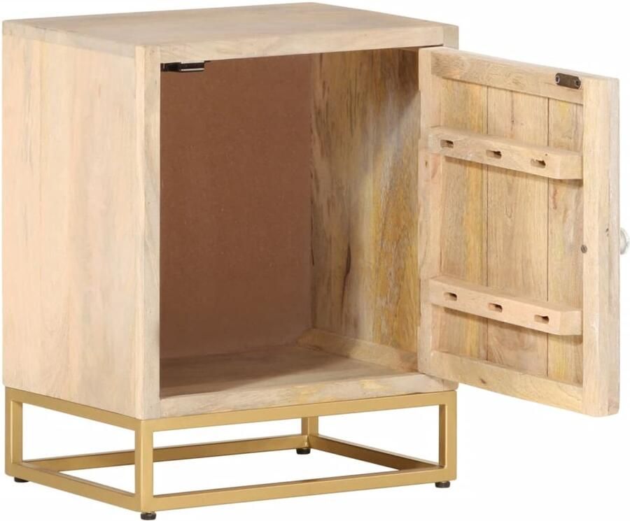 The Living Store Nachtkastje 40x30x50 cm massief mangohout en ijzer Nachtkastje Bijzettafel Mangohout Houten Meubilair Industrieel Design - Foto 7