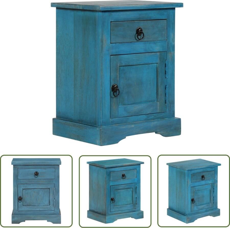 The Living Store Nachtkastje Mangohout 40x30x50 cm Blauw Massief Vintage stijl