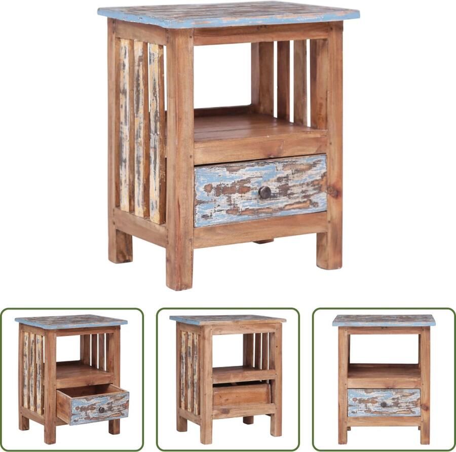 The Living Store Nachtkastje Massief gerecycled hout 41 x 30 x 50 cm 1 lade Nachtkastje Bijzettafel Houten Meubilair Massief Hout Landelijk Design - Foto 2