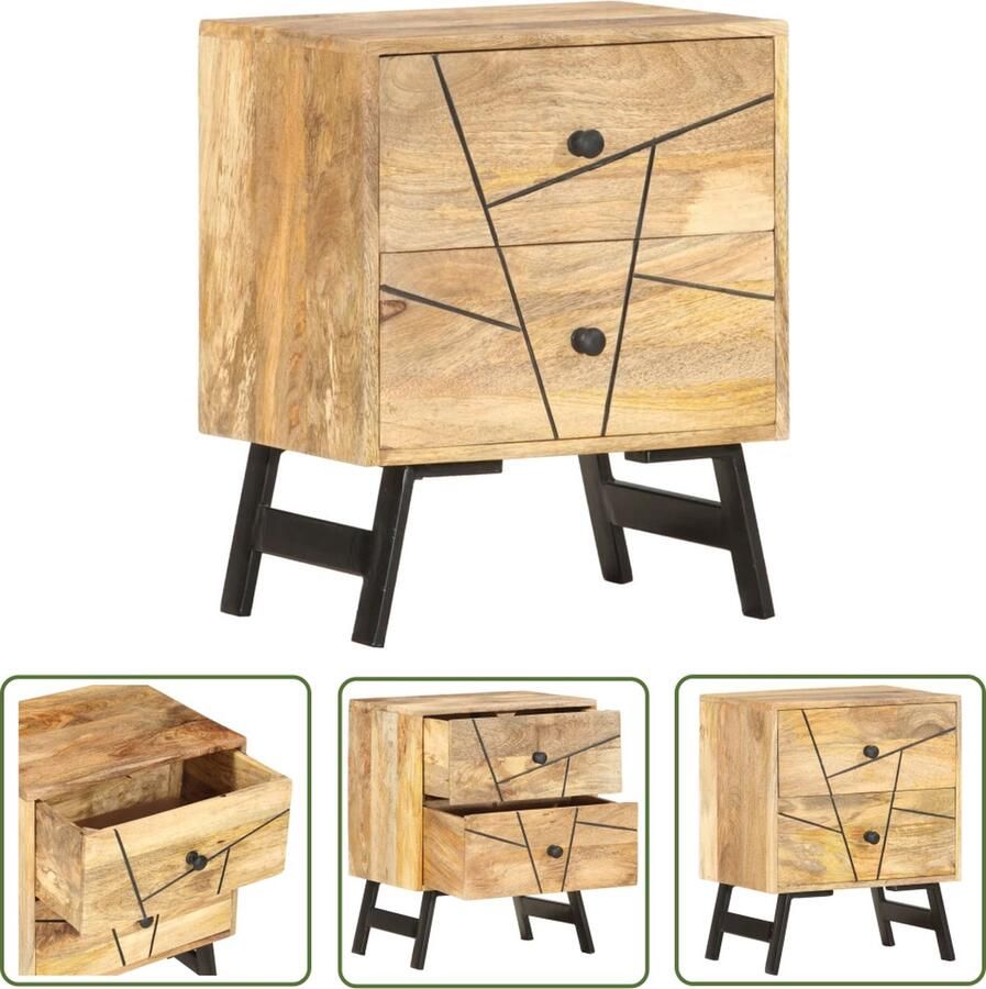 The Living Store Nachtkastje Massief Mangohout 40 x 30 x 50 cm 2 Lades Nachtkastje Mangohouten Kast Slaapkamermeubel Sidetable Commode - Foto 2