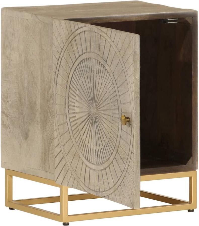 The Living Store Nachtkastje 40x30x50 cm massief mangohout en ijzer Nachtkastje Bijzettafel Mangohout Houten Meubilair Industrieel Design - Foto 5