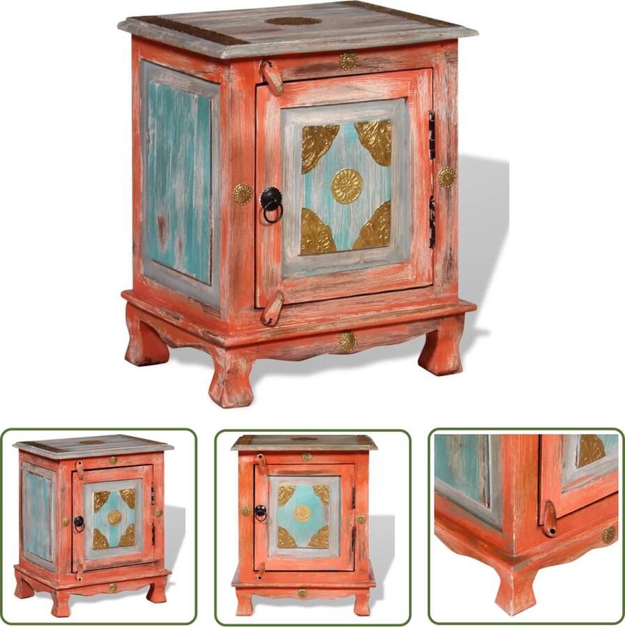 The Living Store Nachtkastje Indiase Stijl Massief Mangohout 40x30x50cm (BxDxH) Vintage Groot kastje Handgemaakt Nachtkastje Indiaanse Stijl Mangohout Vintage Kastje