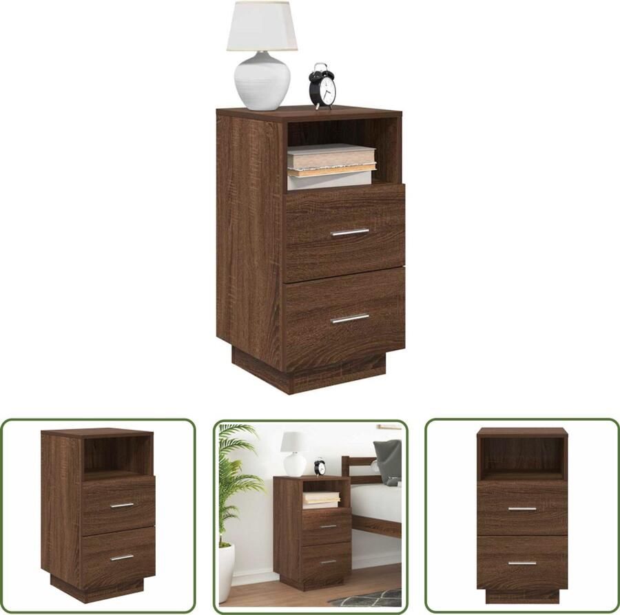 The Living Store Nachtkastje met 2 lades 36x36x68 cm bruin eikenkleur Nachtkastje Meubilair Slaapkamer Houten Kast Bruine Eiken