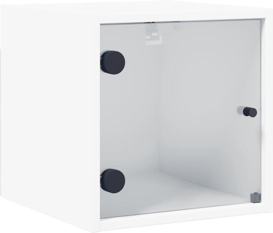 The Living Store Nachtkastje met glazen deur 35x37x35 cm wit Nachtkastje Wandmontage Houten Kast Bergruimte Slaapkamerstijl - Foto 2