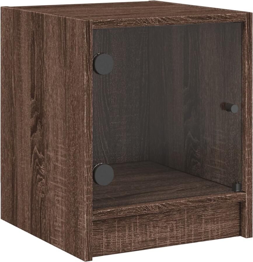The Living Store Nachtkastje met glazen deur 35x37x42 cm bruin eikenkleur Nachtkastje Nachtkast Bruine Eiken Houten Kast Bergruimte - Foto 2
