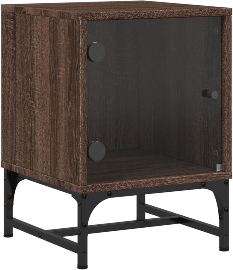 The Living Store Nachtkastje met glazen deur 35x37x50 cm bruin eikenkleur Nachtkastje Bedbank Bijzettafel Houten Kast Bruine Eiken
