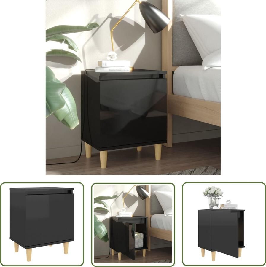 The Living Store Nachtkastje Scandinavische Stijl 40x30x50 cm Hoogglans Zwart Nachtkastje Scandinavisch Design Black Furniture Wooden Nightstand Bedroom Storage - Foto 2