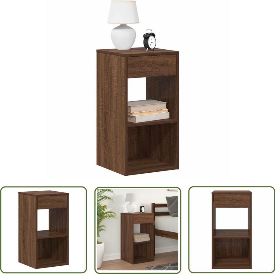 The Living Store Nachtkastje met lade 35x34x66 5 cm bruin eikenkleurig Nachtkastje Met Lade Houten Nachtkastje Bruineiken Kleurtje Slaapkamersdecoratie