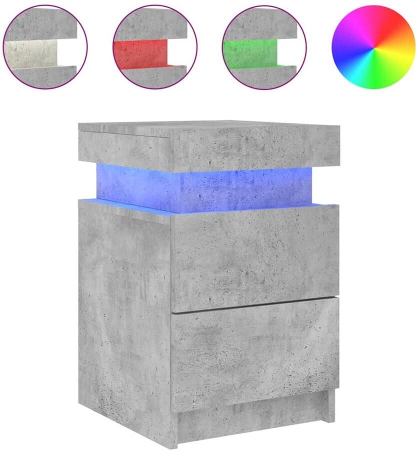 The Living Store Nachtkastje met LED-verlichting 35x39x55 cm betongrijs Nachtkastje Led Verlichting Slaapkamers Houten Kast Betonnen Grijs - Foto 2