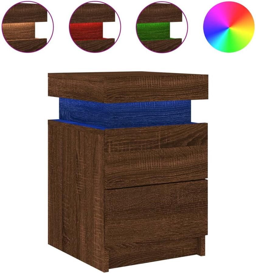 The Living Store Nachtkastje met LED-verlichting 35x39x55 cm bruin eikenkleur Nachtkastje Led Verlichting Bedroom Furniture Houten Kast Bruine Eiken - Foto 2