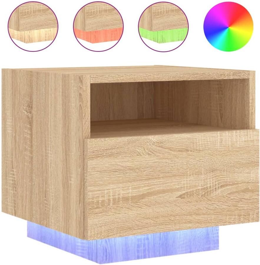 The Living Store Nachtkastje met LED-verlichting 40x39x37 cm sonoma eikenkleurig Nachtkastje Nachtkastjes Nachtkastje Met LED Nachtkastje Met LED-verlichting - Foto 2
