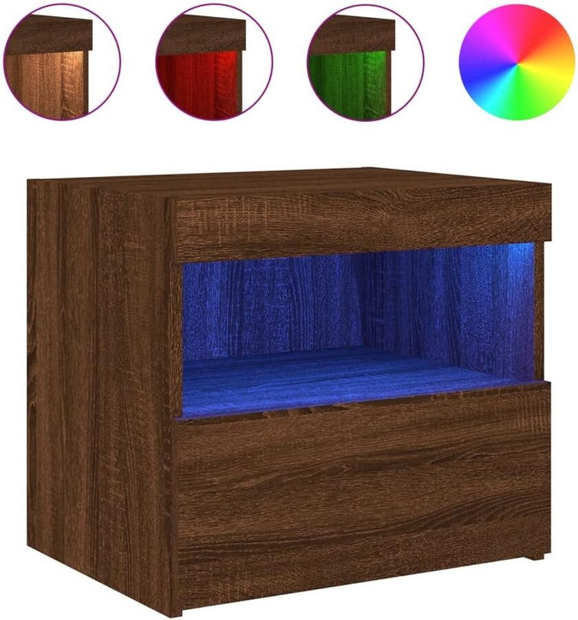 The Living Store Nachtkastje met LED-verlichting 50x40x45 cm bruin eikenkleur Nachtkastje Led Lamp Houten Kast Slaapkamersdecoratie Bedroom Furniture - Foto 2