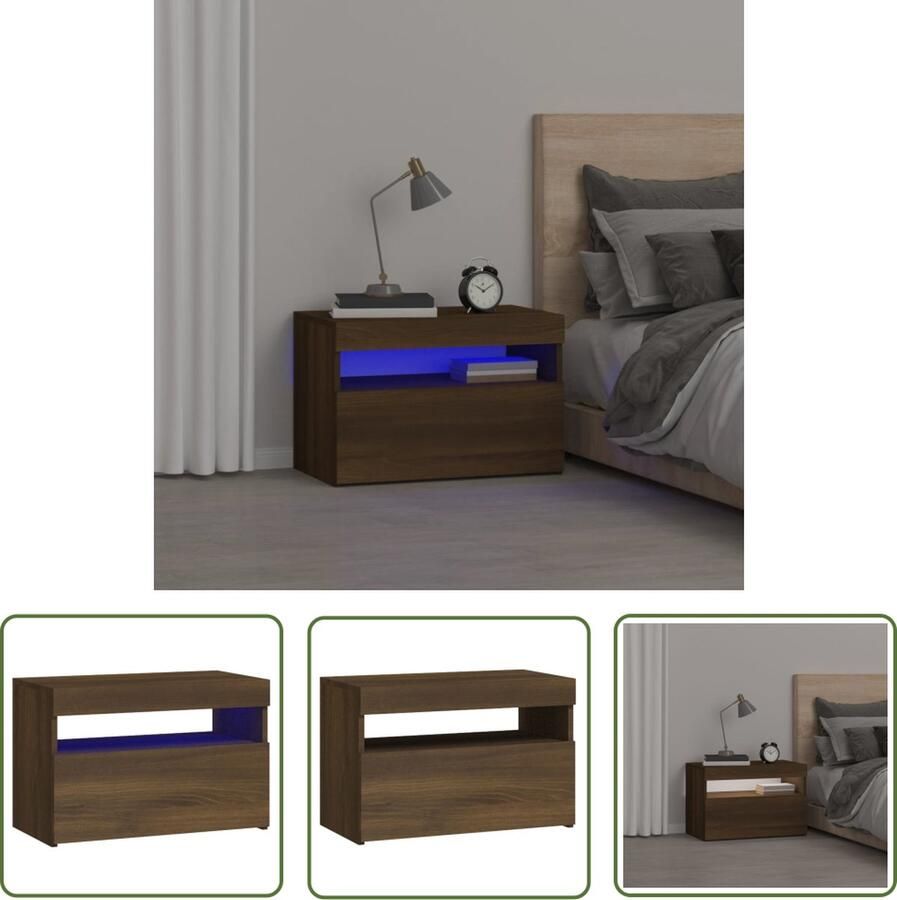 The Living Store Nachtkastje met LED-verlichting 60x35x40 cm bruineiken Nachtkastje Eikenhouten Meubilair Led Lampen Bedroom Furniture Slaapkamersdecoratie - Foto 2