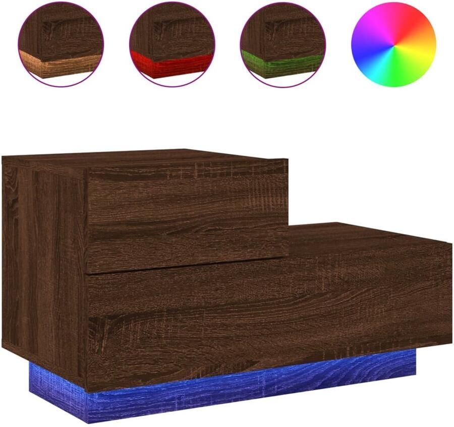 The Living Store Nachtkastje met LED-verlichting 70x36x40 5 cm bruin eikenkleur Nachtkastje Nachtkastjes Nachtkastje Met LED Nachtkastje Met LED-verlichting - Foto 2