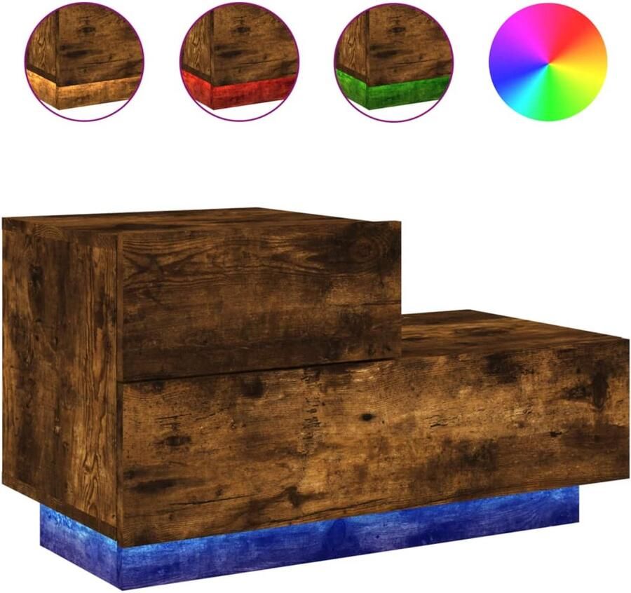 The Living Store Nachtkastje met LED-verlichting 70x36x40 5 cm gerookt eiken Nachtkastje Nachtkastjes Nachtkastje Met LED Nachtkastje Met LED-verlichting - Foto 2