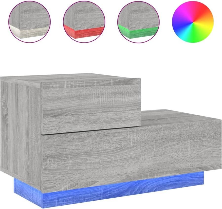 The Living Store Nachtkastje met LED-verlichting 70x36x40 5 cm grijs sonoma Nachtkastje Nachtkastjes Nachtkastje Met LED Nachtkastje Met LED-verlichting - Foto 2