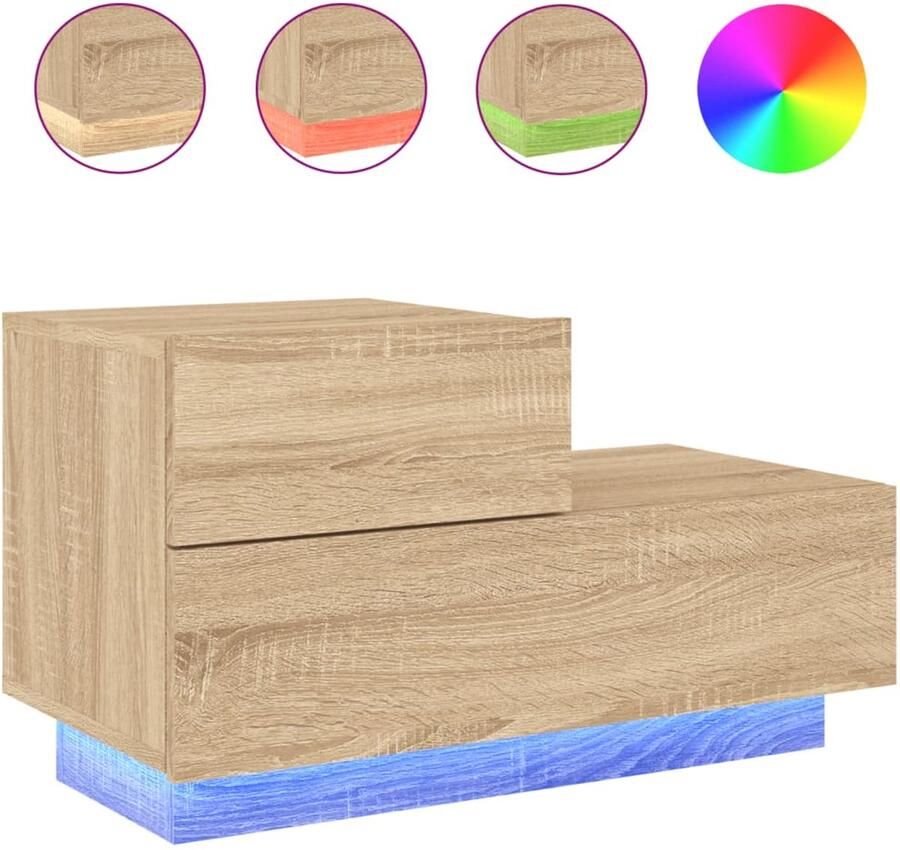 The Living Store Nachtkastje met LED-verlichting 70x36x40 5 cm sonoma eikenkleur Nachtkastje Nachtkastjes Nachtkastje Met LED Nachtkastje Met LED-verlichting - Foto 2