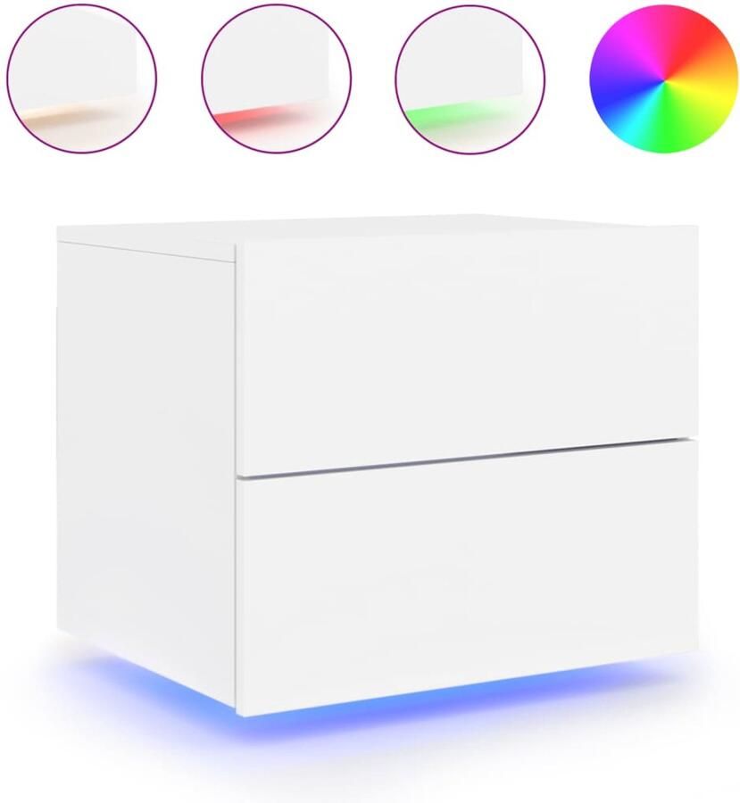 The Living Store Nachtkastje met LED-verlichting wandgemonteerd wit Wandgemonteerd Nachtkastje Wandgemonteerde Nachtkastjes Nachtkastje Zwevend Nachtkastje - Foto 2