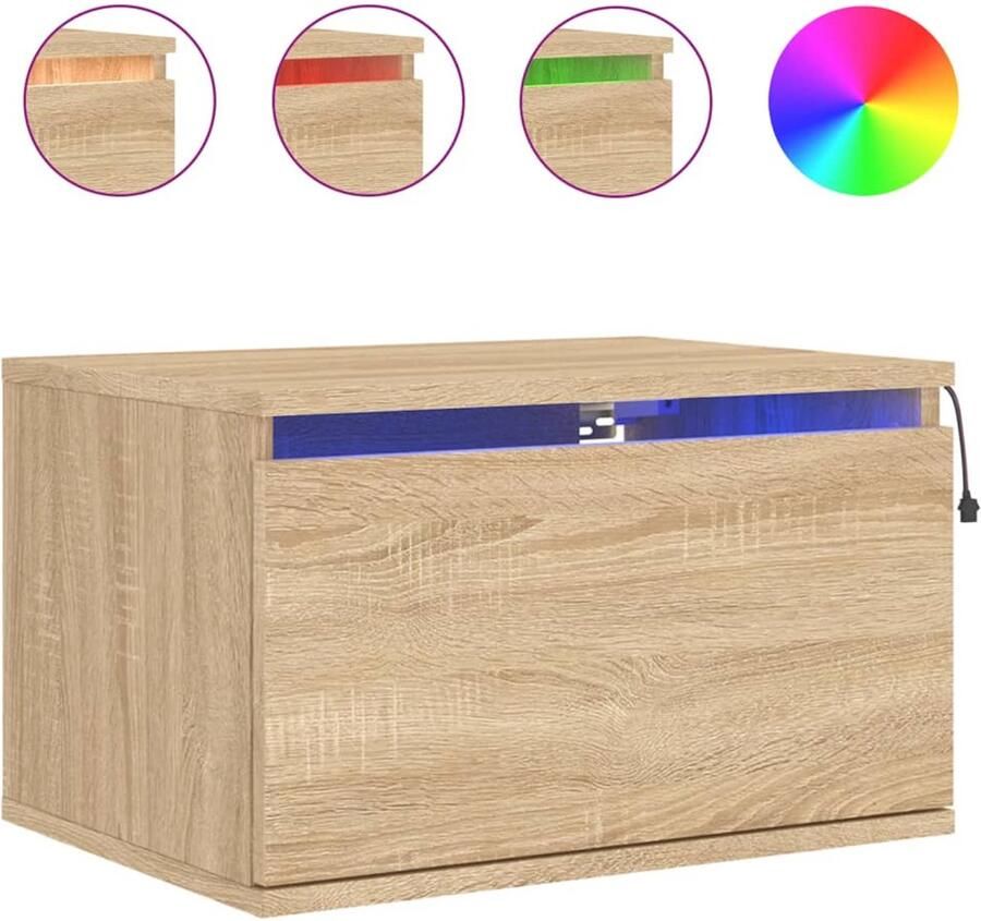 The Living Store Nachtkastje met LED's wandgemonteerd sonoma eikenkleurig Wandgemonteerd Nachtkastje Wandgemonteerde Nachtkastjes Nachtkastje Zwevend Nachtkastje - Foto 2