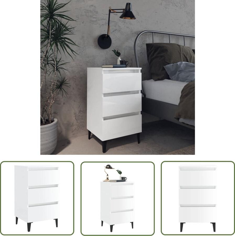 The Living Store Nachtkastje IndustriÃle Charme 40 x 35 x 69 cm Hoogglans Wit Nachtkastje Industrial Style Houten Nachtkastje Nachtlampje Slaapkamer Meubilair - Foto 2