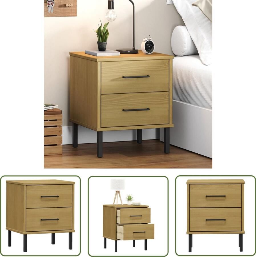 The Living Store OSLO Nachtkastje Massief grenenhout 40 x 35 x 48.5 cm IndustriÃle stijl Nachtkastje Industrieel Design Houten Nachtkastje Grenenhouten Meubilair Bijzettafel - Foto 2