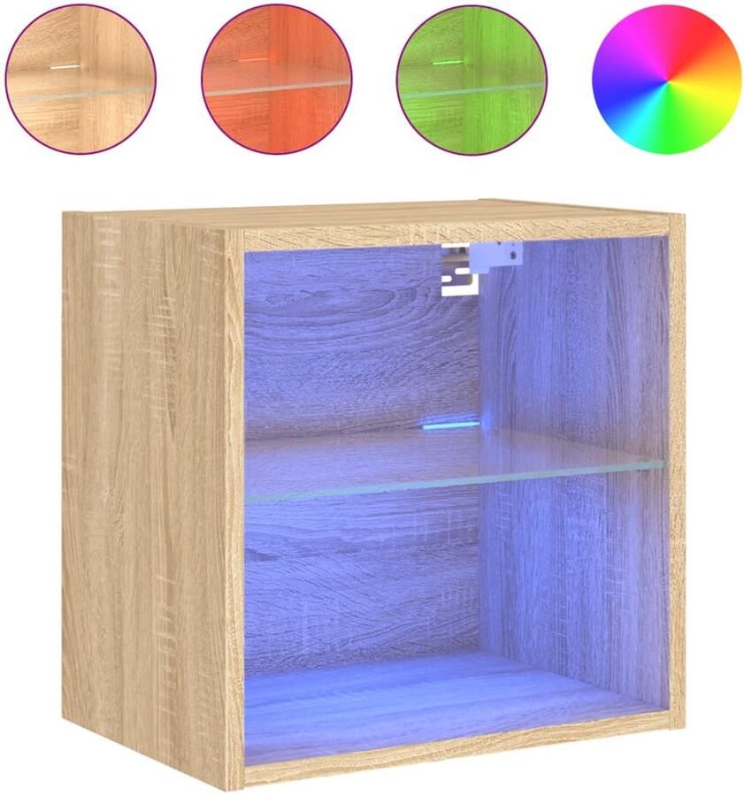 The Living Store Nachtkastje met LED's wandgemonteerd sonoma eikenkleurig Nachtkastje Led Lamp Bedroom Furniture Sonoma Eiken Houten Nachtlamp - Foto 2