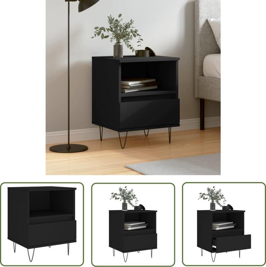 The Living Store Nachtkastje 40x35x50 cm bewerkt hout zwart Nachtkastje Kastje Slaapkamervloeris Houten Nachtkastje Zwart Nachtkastje