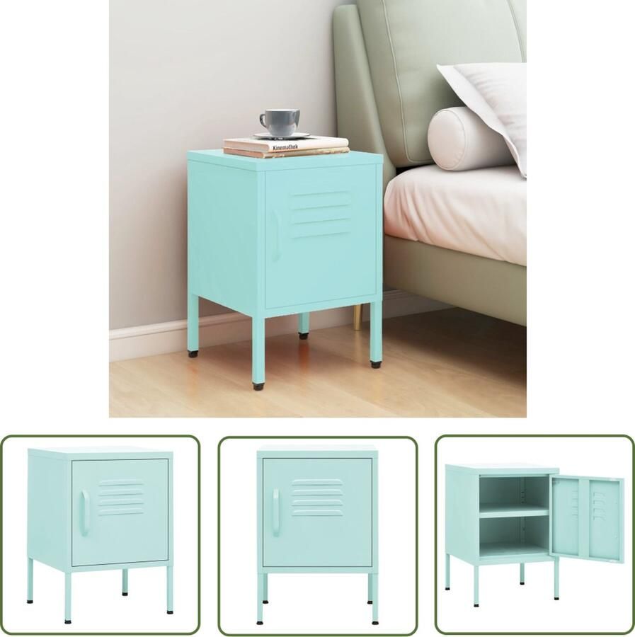 The Living Store Nachtkastje Mint Staal 35 x 35 x 51 cm Verstelbaar schap - Foto 2