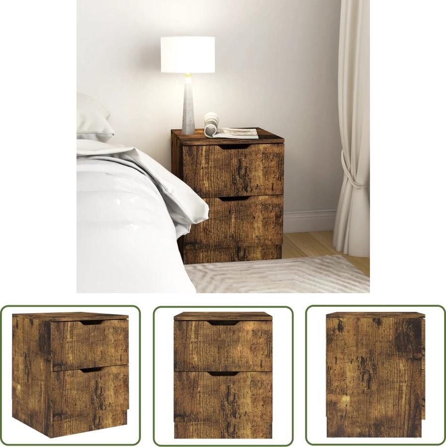 The Living Store Nachtkastje Modern Gerookt Eiken 40x40x50 cm Spaanplaat en MDF - Foto 2