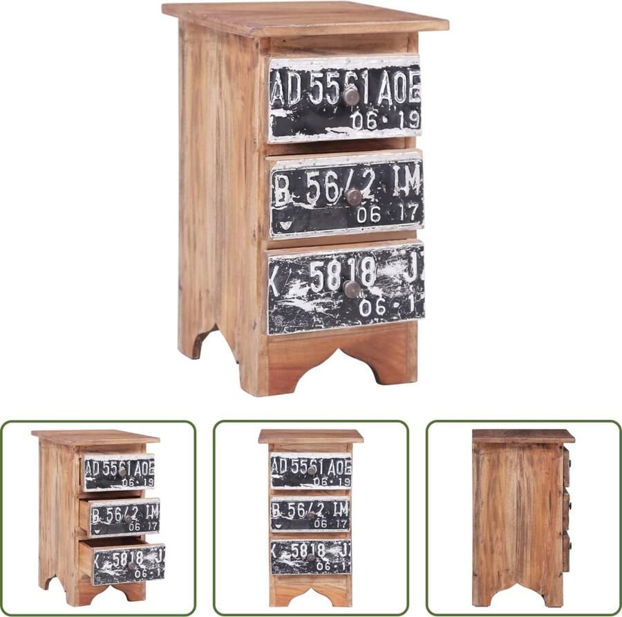The Living Store Nachtkastje Modern Hout 30 x 30 x 51 cm Gerecycled hout met aluminium plaat 3 lades Nachtkastje Meubilair Kamerdecoratie Slaapkamers Modern Design - Foto 2
