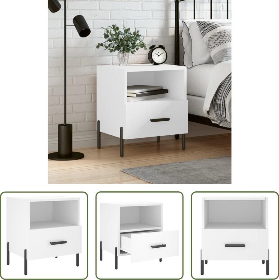 The Living Store Nachtkastje Modern Wit 40 x 35 x 47.5 cm Duurzaam bewerkt hout Veel opbergruimte - Foto 2