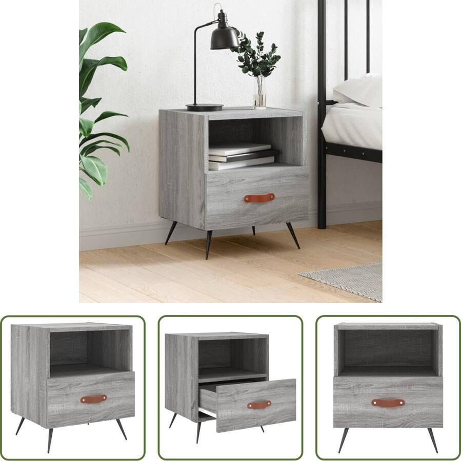 The Living Store Nachtkastje Moderne charme Interieur Afmetingen- 40x35x47.5 cm Kleur- Grijs Sonoma Eiken Kenen- Duurzaam materiaal veel opbergruimte displayfunctie metalen voeten - Foto 2