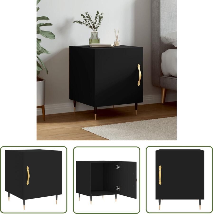 The Living Store Nachtkastje Moderne Charme Meubelen 40 x 40 x 50 cm Zwart - Foto 2